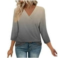 thumbnail image 3 of Women's V Neck Short Sleeve Tops Shirts Blouses Solid Color Casual Daily Wear Work Office Vacation Fashion Essential Gift for Women | Aestivo,Sky Blue L, 3 of 9