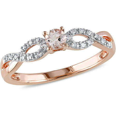 Tangelo 1/6 Carat T.G.W. Morganite and Diamond-Accent Rose Rhodium-Plated Sterling Silver Infinity Ring