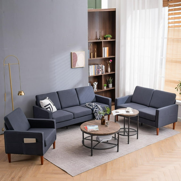 Ktaxon 3 Piece Sofa Set With Loveseat And Accent Chair For 6 Person Modern Fabric Couch Furniture Small Apartment Living Room Bedroom Dark Grey Com