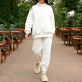 thumbnail image 4 of Baqcunre Women's Casual Solid Color Long Sleeved Hoodie Trousers Sweatershirt Sports Suit,Size L,Sweat Set for Women,Outfits for Women,Sweatshirt for Women,Womens Sweatpants,Women Clothing,White, 4 of 9