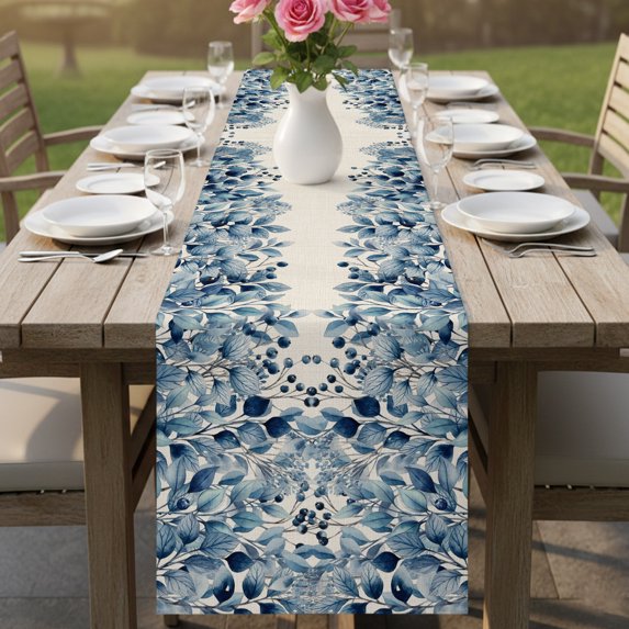 Table Runners 90 Inches Long Dress Scarves, Blue Eucalyptus Leaves Farmhouse Coffee/Dining/Kitchen Table Decor Table Runner for Living Room, Retro Country Botanical Branches 13x90 Inch