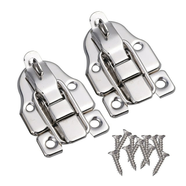 2pcs Gift Box Latches Jewelry Box Packing Buckle Antique Wooden Lock Iron Latch Hook Locks with Keyhole (Silver)