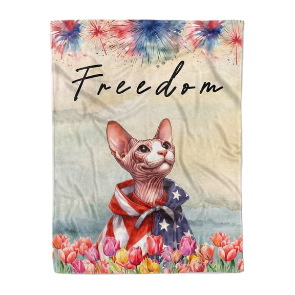 Freedom Sphynx on Independence Day 4th of July Cozy Fleece Blanket Cat Lover Kitten Owner Gifts Idea Warm Soft Throw Blanket - 01005