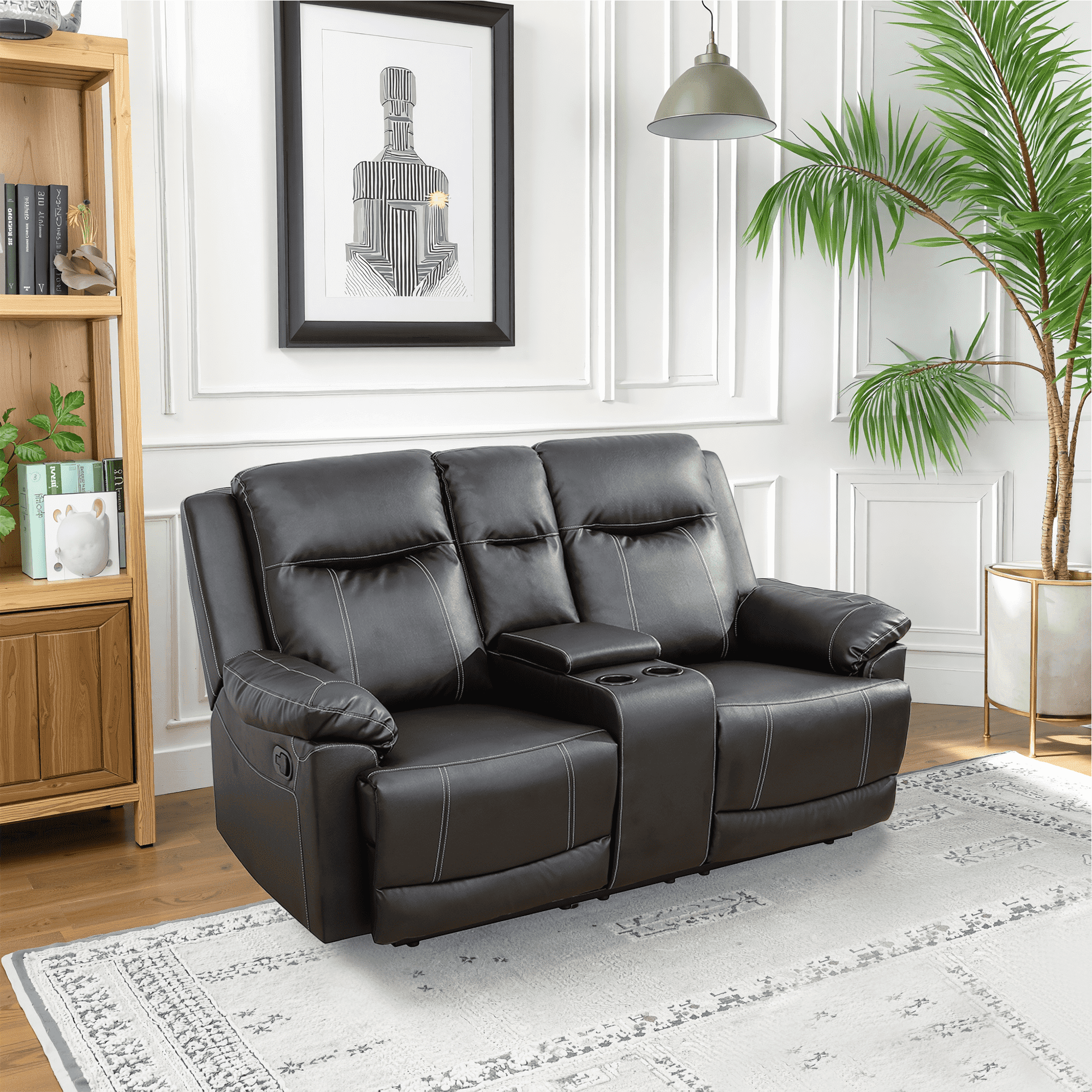 MAYEERTY 71" Contemporary Semi PU Synthetic Leather Loveseat Stylish Sofa with Faux Leather Upholstery for Living Room，Black