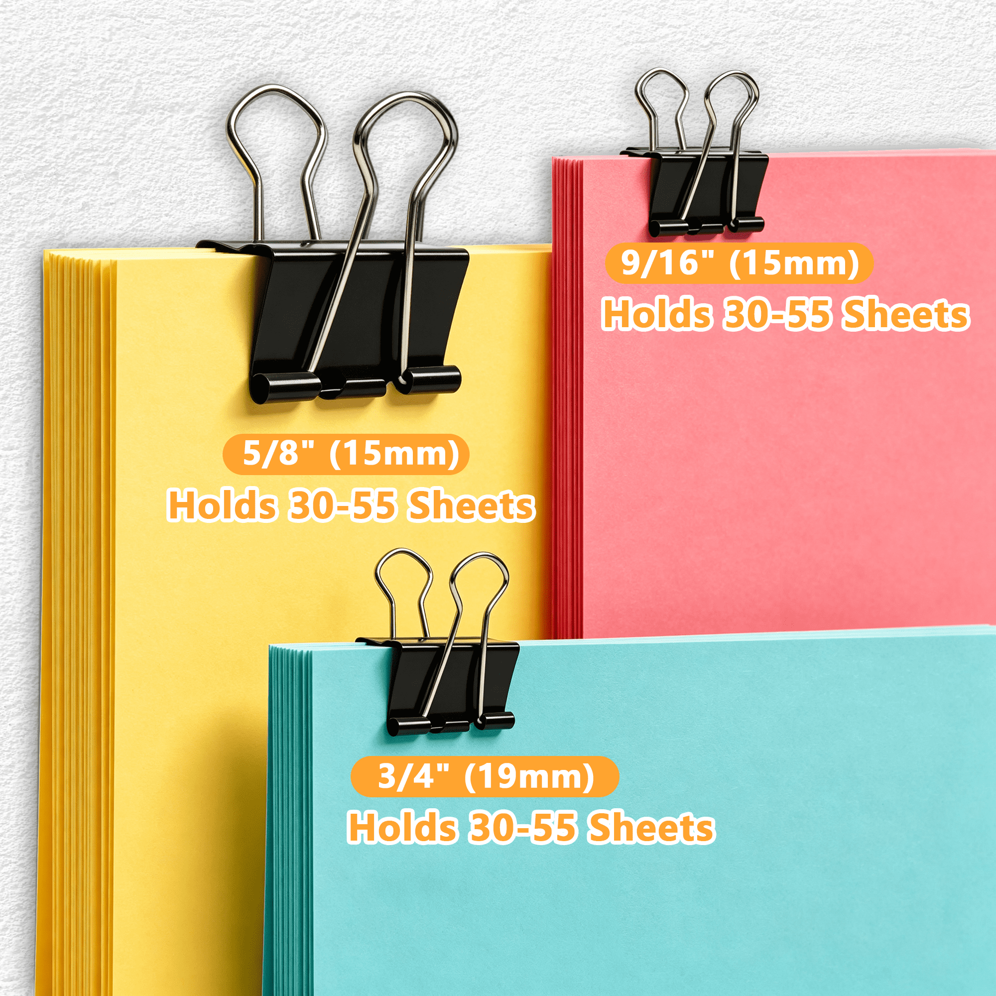 GARITIN Binder Clips 200 Count Assorted Sizes, Black Metal Mini, Small & Medium-Large Paper Clamps, 9/16 in, 3/4 in, 1-1/4 in for Office & School Document Organizing