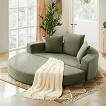 Aukfa 67" Round Convertible Folding Sofa Bed, Corduroy Futon Sleeper Couch with Pillows for Small Spaces and Living Rooms, Green