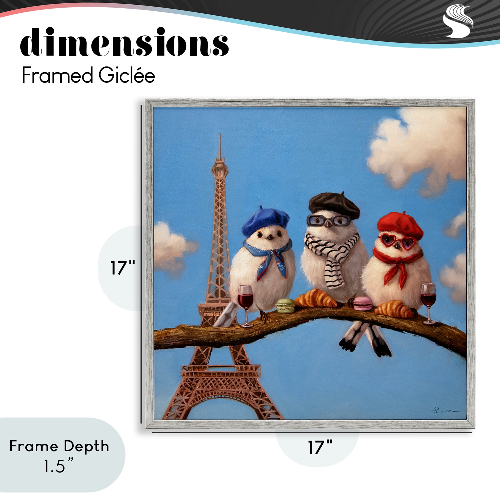 Stupell Industries Parisian Chic Birds in Paris Gray Framed Giclee Art, design by Lucia Heffernan