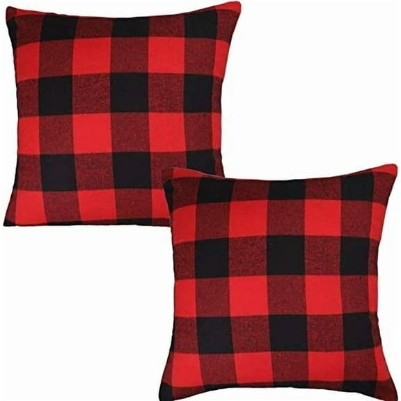 Set Of 2 Buffalo Check Plaid Throw Pillow Covers Cushion Case Red And Black