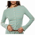 thumbnail image 3 of Women'S Striped 2 Piece Pants Outfits Long Sleeve Button Down Knit Top Set Leisure Vacation Green M, 3 of 9