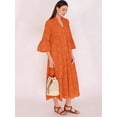thumbnail image 6 of Women'S 2025 Lace Eyelet Embroidery Maxi Dress V-Neck Trumpet Sleeve Boho Flowy Swing Dress Orange Color XL, 6 of 7