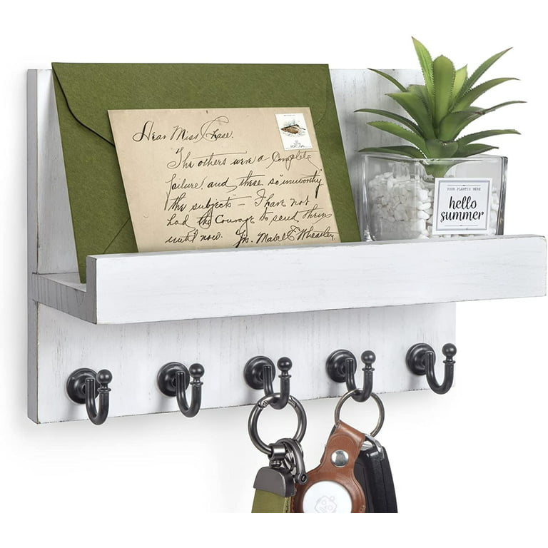 Key Holder for Wall, Mail Organizer Wall Hanging Key Rack, White, Wooden,  5-Hook