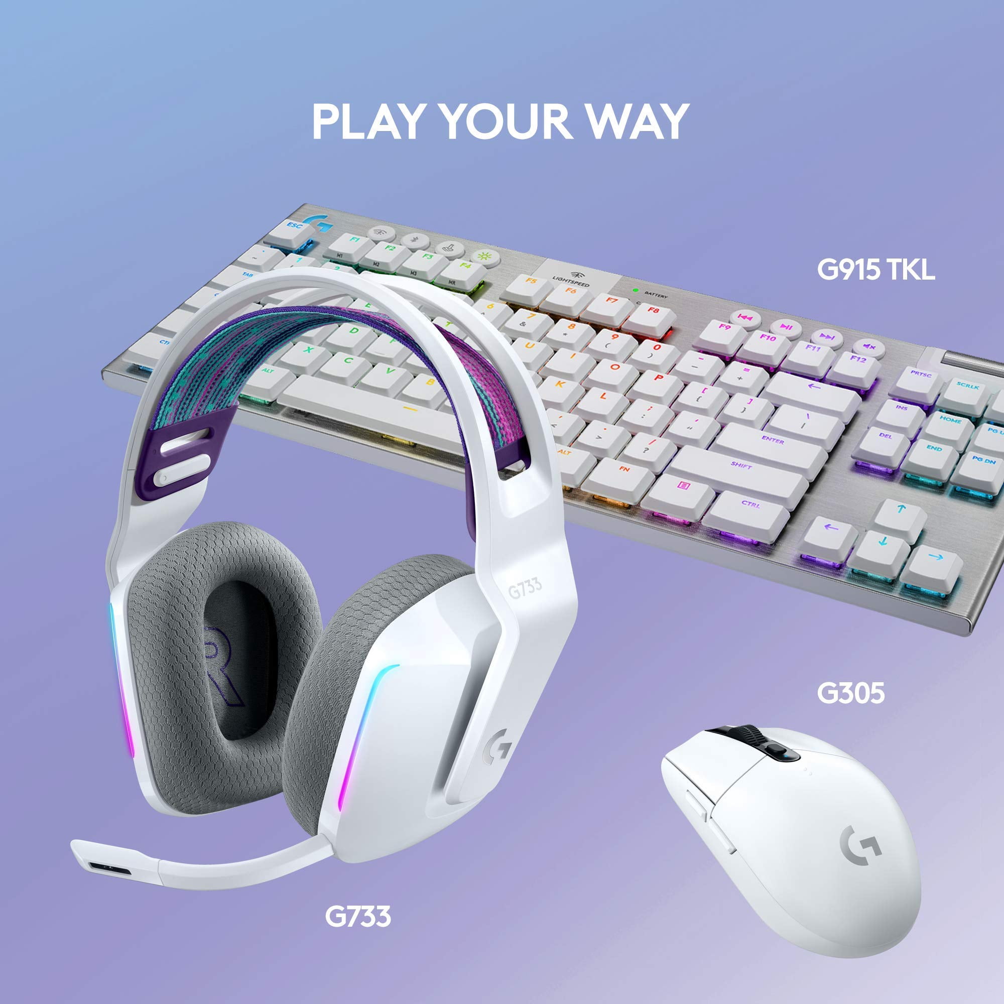 Logitech G733 Lightspeed RGB Wireless Gaming Headset with Suspension Headband - White