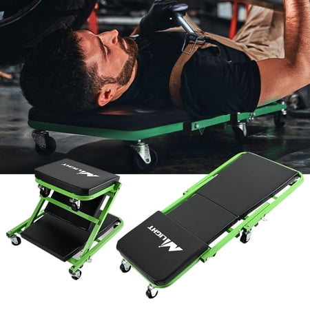 Nilight 36" Z Creeper - 2-in-1 Rolling Folding Car Seat, 36 inches Adjustable Roller Garage Chair Lay Down or Sit, 330LBS Capacity, Green Black