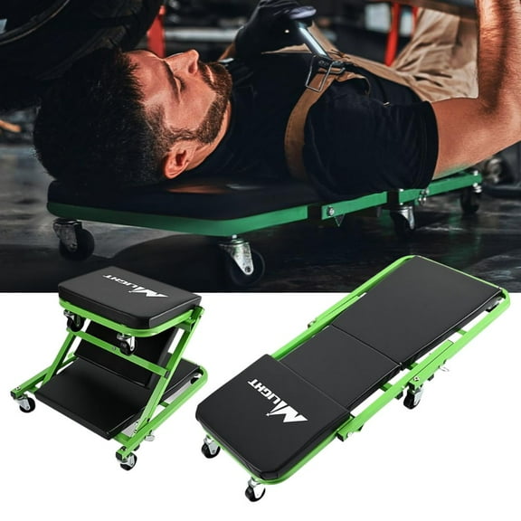 Nilight 36" Z Creeper - 2-in-1 Rolling Folding Car Seat, 36 inches Adjustable Roller Garage Chair Lay Down or Sit, 330LBS Capacity, Green Black