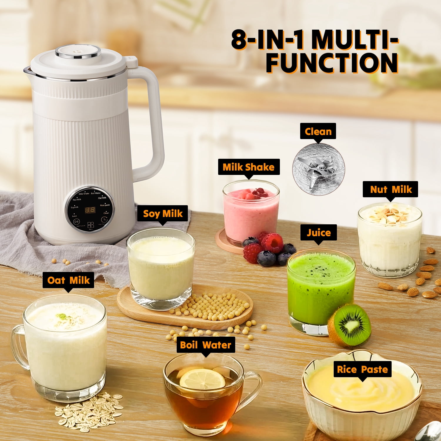 8 in 1 Nut Milk Maker Blender, 32oz Automatic Soybean Machine With Delay Start/Keep Warm/Boil Water, Homemade Soy, Almond, Oat, Coconut, Plant Based, Cream