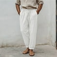 thumbnail image 2 of Dagegui Men's Cotton Linen Pants Casual Elastic Waist Drawstring Beach Pant Loose Fit Summer Lounge Trousers Big and Tall Outdoor Jogger Pants White,S, 2 of 6