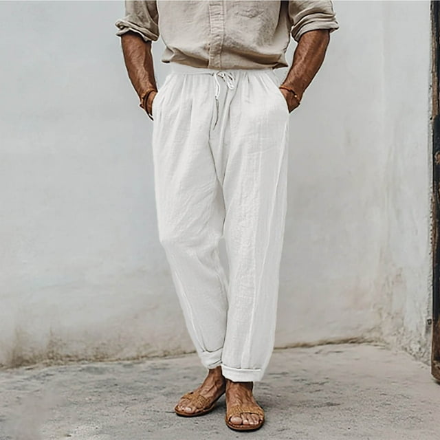 LIBRCLO Mens Pants - Lightweight Cotton Linen Pants for Men, Breathable Summer Comfort, Size S