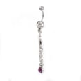 thumbnail image 2 of Belly Button Ring 14G Double Circle Navel Ring Steel 10mm Dangle Purple CZ Gems, 2 of 3