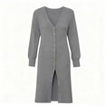 thumbnail image 7 of Pincandy Womens Long Cardigans V Neck Button Down Chunky Knit Dusters Sweater Coat Fall Trendy Maxi Sweater Dress, 7 of 7