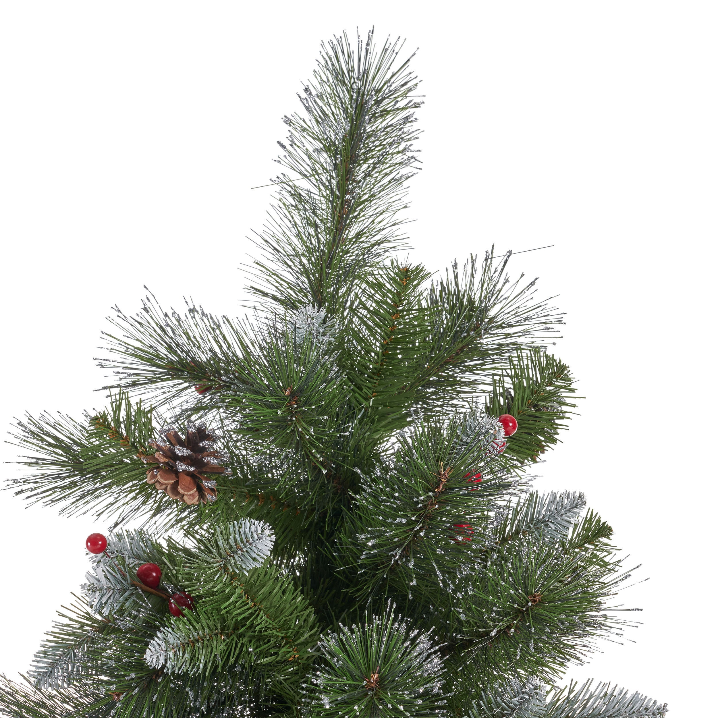 Noble House 9 Foot Artificial Mixed Spruce Christmas Tree with Glitter Branches, Red Berries, and Pinecones, Green