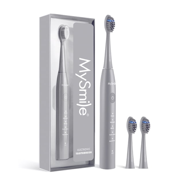 MySmile Cepillo Eléc. Sónico DY156 Adultos, Motor Súper Vibración, Recargable, Seguro Esmalte, 3 Cabez. Repuesto, 5 Modos, 60 Días x Carga, Gris