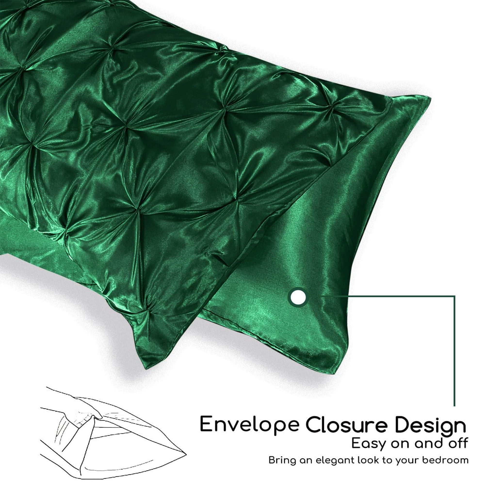 MR&HM Satin Comforter Set 7 Pieces Queen Size - Luxurious Pinch Pleat Bed in a Bag with Satin Comforter, Satin Sheets, Satin Pillowcases & Shams, Silky Soft Bedding Set for All Seasons (Dark Green)