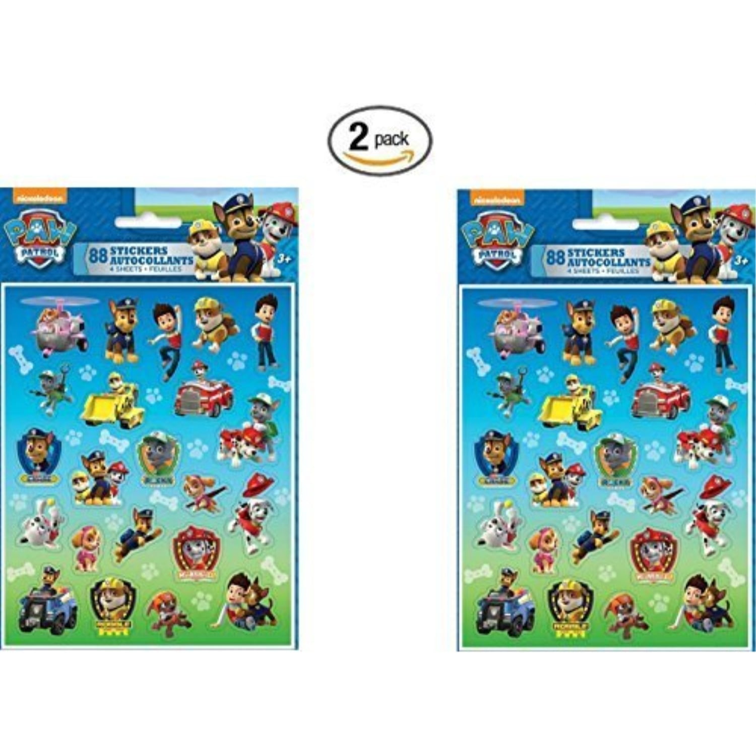 paw patrol sticker sheets, 4 sheets (2 pack) by unique
