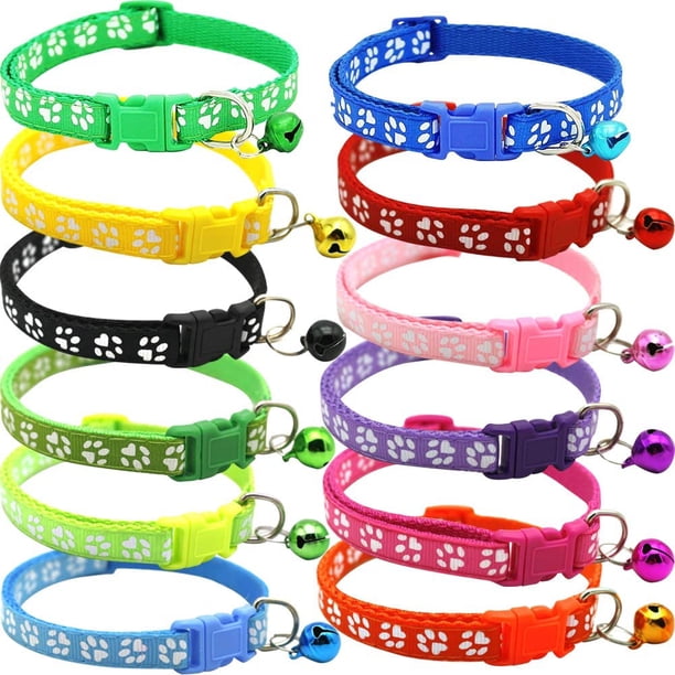12 collares reflectantes para gatos con cascabeles y hebilla de seguridad, ajustables de 19 a 32 cm, resistentes y duraderos, de nailon, colores surtidos, collar para gatos