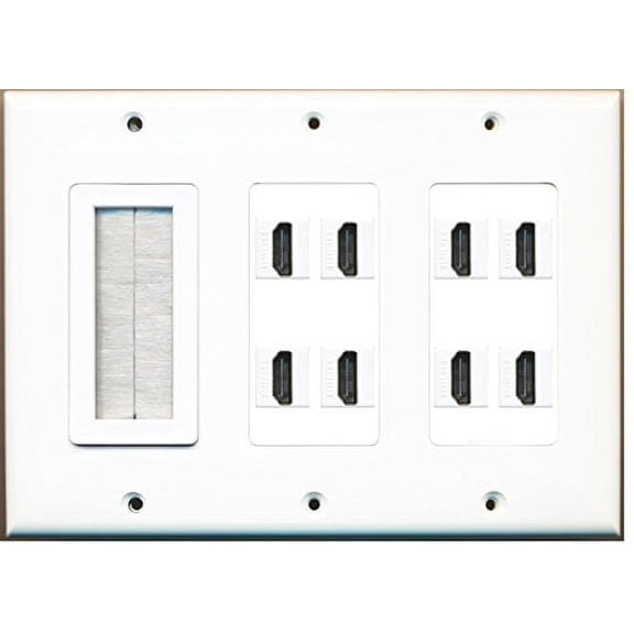 RiteAV - (3 Gang Mesh-Brush 8 HDMI Wall Plate White