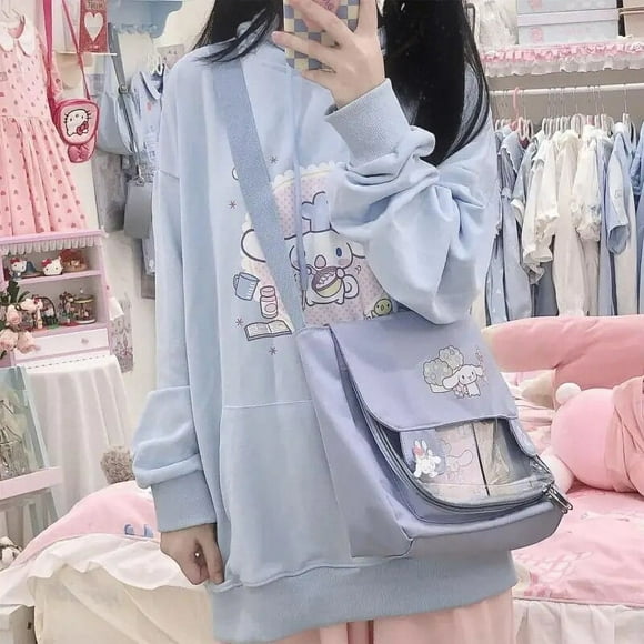 Sanrio Cinnamoroll Cute Hoodie Fashion Cartoon Kawaii Anime Girl Spring and Autumn Hooded Loose Sweatshirt Girl Birthday Gift HOEMLIN