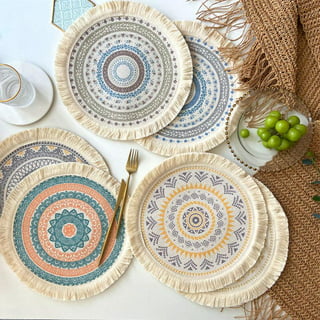 Round Placemat/charger handmade macrame natural/white cotton cord with  fringe - Spouse-ly