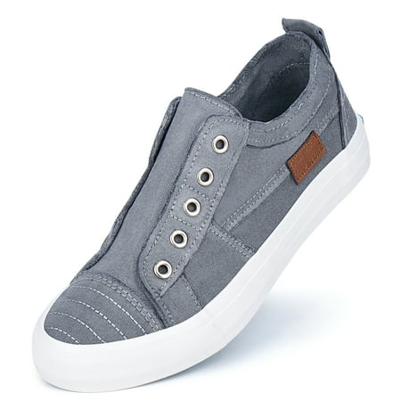 JENN ARDOR Women s Canvas Slip on Sneakers Low Tops Fashion Flats Comfortable Casual Shoes for Walking Unlaced Slip on Sneakers Flats Shoes Gy 10