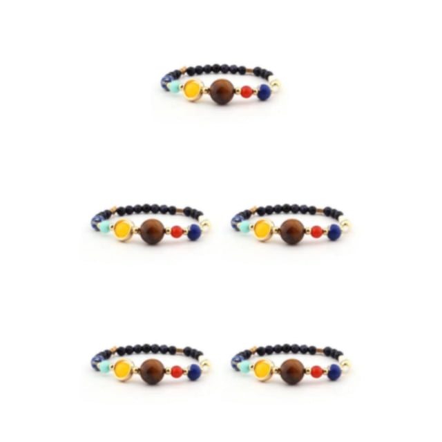 Ruiboury Solar Systems Bracelet Men Women Handmade Adjustable Replacement Easy Matching Bangle Jewelry Ornament Birthday Gift Type 2 5PCS