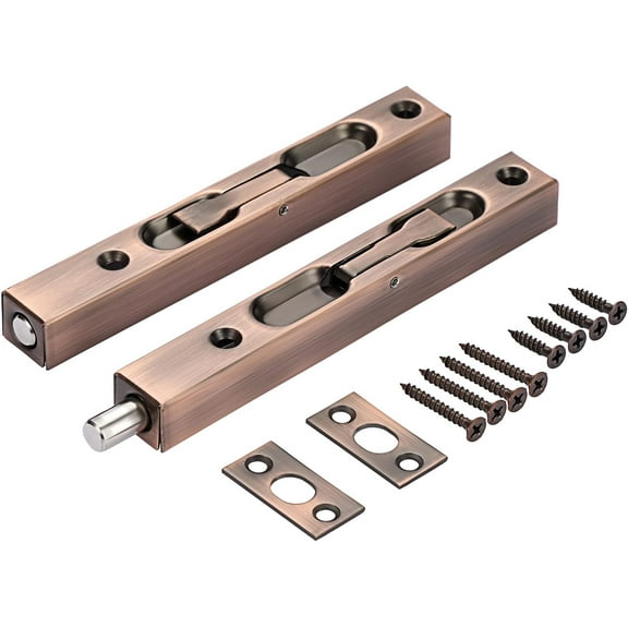 Sumnacon 2Pcs 6 Inch Door Bolts - Stainless Steel Concealed Security French Door Locks with Hardwares, Metal Flush Latch Bolts for Composite Wood Double Dummy Door, Copper