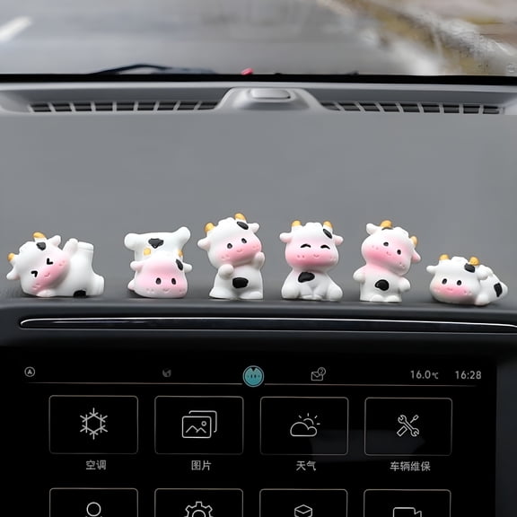 RIONIMA 6 Pcs Mini Cows Car Accessories,Cow Print Dashboard Decorations&Rear View Mirror Ornaments,Cute Car Decor for Women Girl