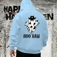 thumbnail image 2 of Hoodies for Men Halloween Cartoon Ghost Print Casual Pullover Warm Comfortable Hooded Sweatshirt Fall Winter Streetwear Loose Sweatshirts for Men Light Blue M, 2 of 4