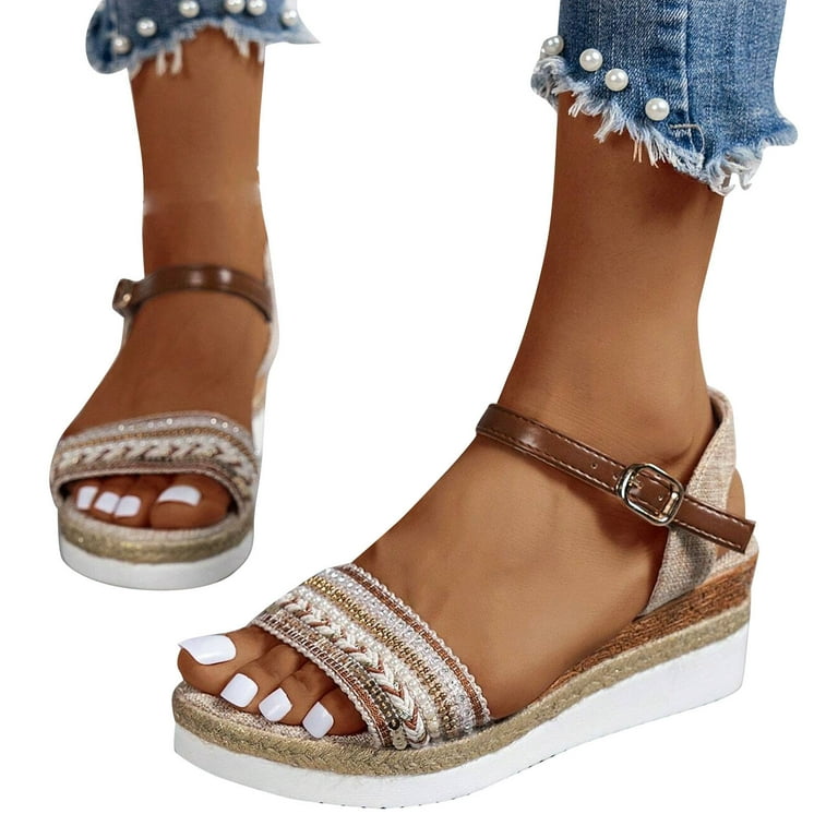 CQONEPT Wedge Sandals for Women Dressy, Summer Open Toe Low