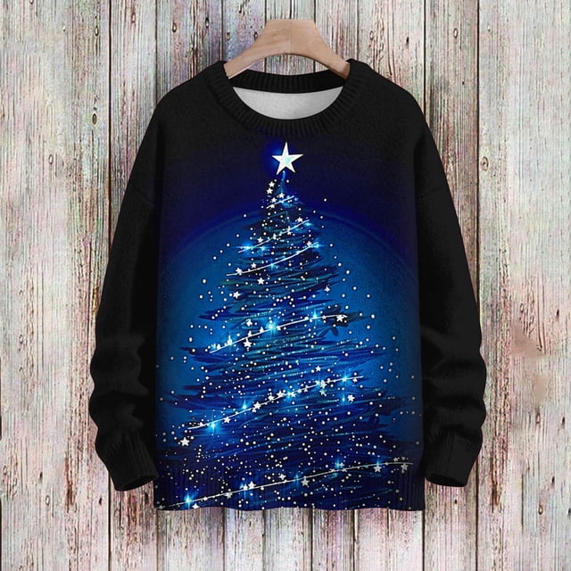 Cárdigan informal de cuello redondo para mujer, estampado navideño, manga larga, jersey de punto de poliéster para mujer