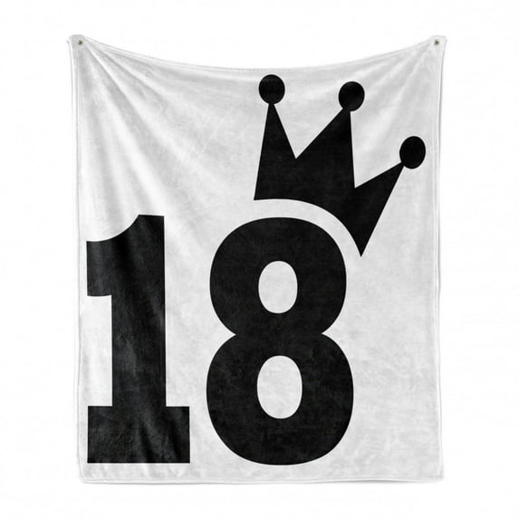 18th Birthday Soft Flannel Fleece Blanket, Cartoon Soccer Jersey Seem Bold 18 Number Party Sports Playing Art Print, Cozy Plush for Indoor and Outdoor Use, 70" x 90", Black and White, by Ambesonne