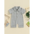thumbnail image 2 of FEORJGP Infant Baby Boy Summer Jumpsuit Newborn Short Sleeve Shirt Romper Shorts Stripe Print Bodysuit Lapel Button Down Playsuit Loose Casual Daily Clothes, 2 of 9