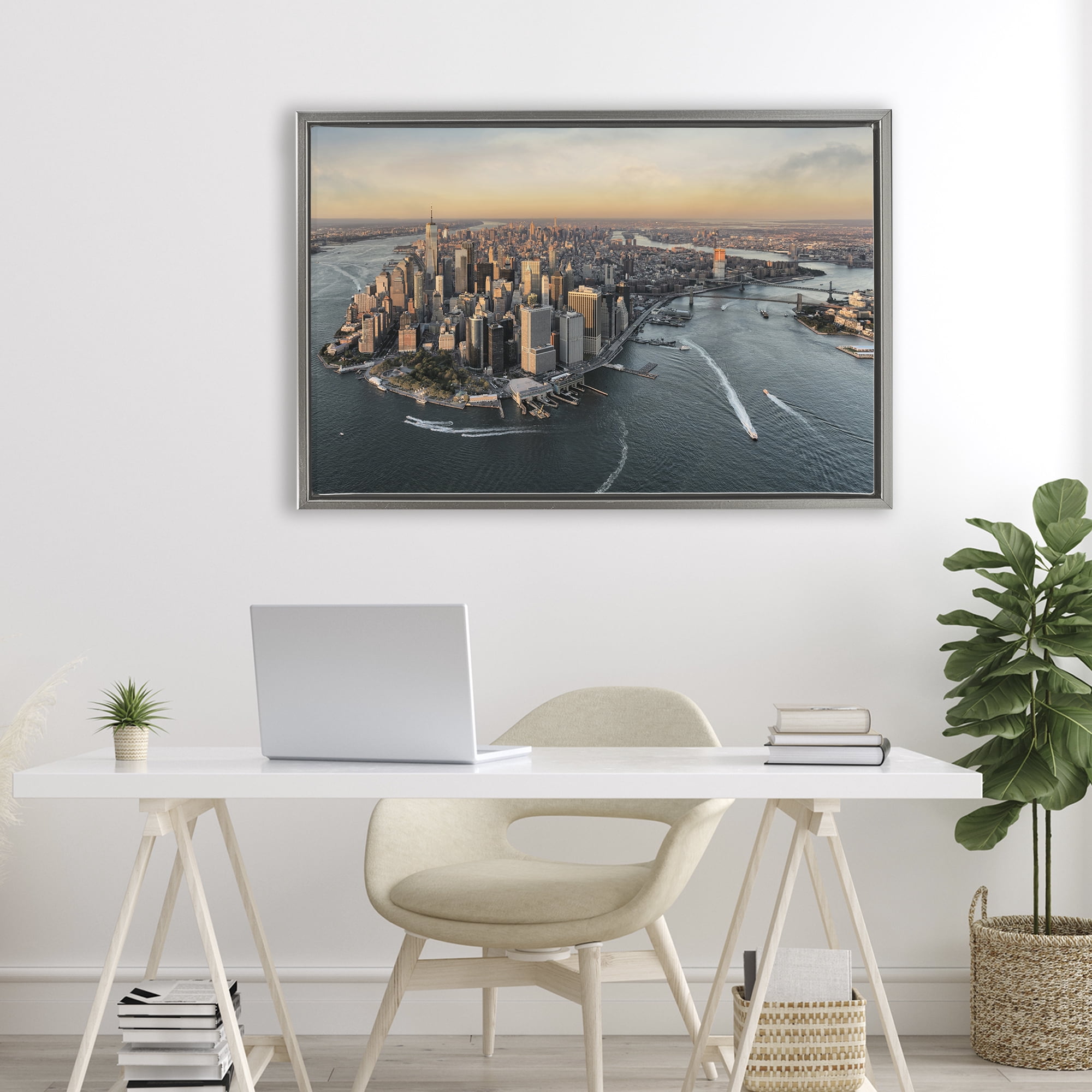 Stupell Industries Manhattan From Above Gray Framed Floater Canvas Wall Art, design by Scott Stulberg