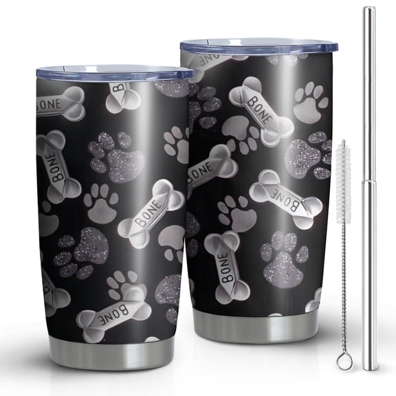 20 Oz Paw Prints and Bones Coffee Tumbler Double Wall Insulated Stainless Steel Water Bottle | Metal Reusable Thermoses Flask with Cup Cap | Leak & Sweat Proof with Anti-Dust Lid