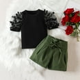 thumbnail image 4 of WOLLED 2PCS Toddler Baby Girls Summer Shorts Outfit Puff Sleeve T-Shirt Tops and Solid Color Tie-Up Shorts Clothes Set for 1-6 Years Old, 4 of 11