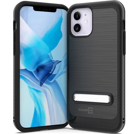 CoverON Apple iPhone 12 Mini Case (5.4"), Slim Metal Kickstand Rugged Dual Layer Cover, Black
