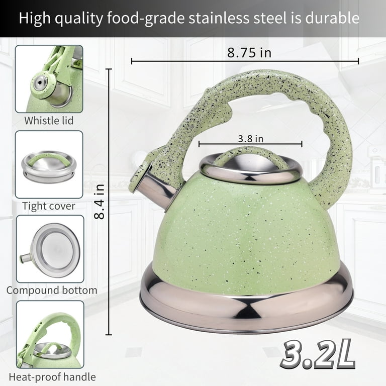 ARC USA 0034 3.2L Pink Tea Kettle Food Grade Stainless Steel with Heat  Resistance Handle and Loud Whistle 