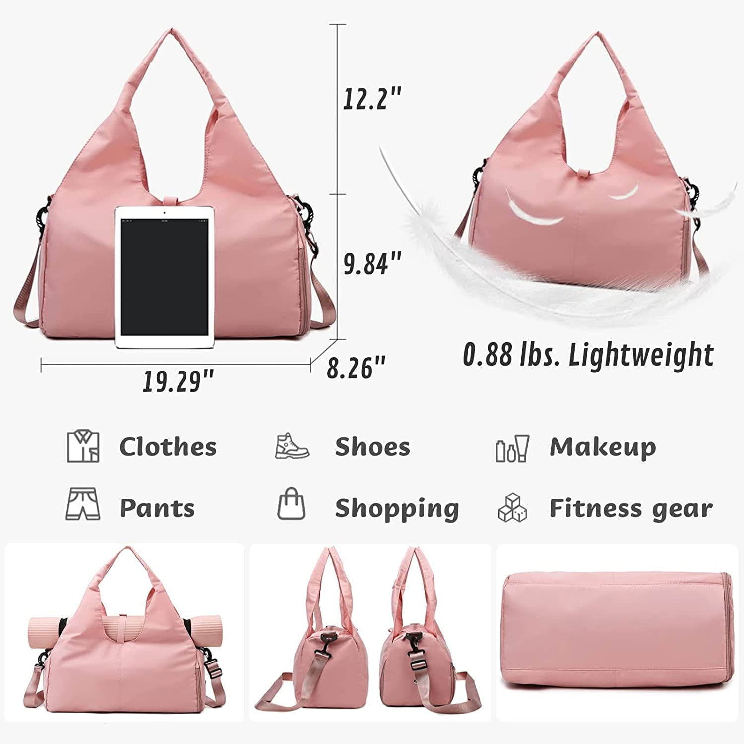 Gym bag with shoe compartment and yoga mat holder sale