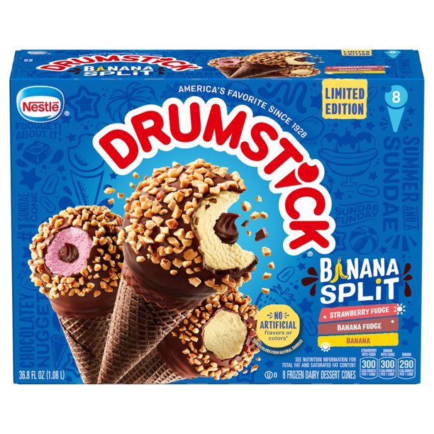 Drumstick Banana Split Ice Cream Cones Variety Pack, 8 Ct