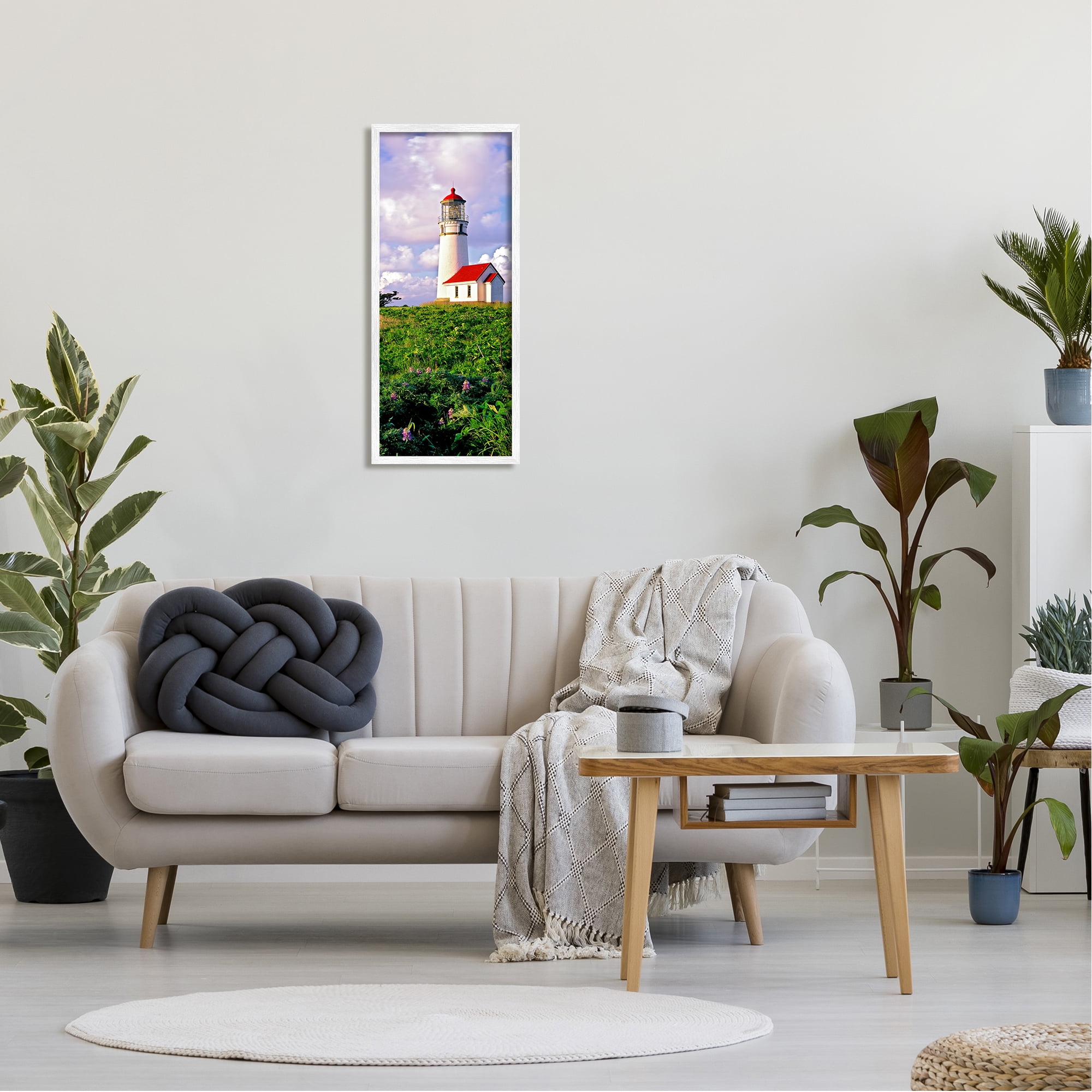 Stupell Industries Coastal Red Lighthouse Lush Garden Coastal Photography White Framed Art Print Wall Art