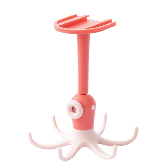Gancho de pared para cocina, sin rastro, 360 grados, sin perforaciones, con 6 ganchos, para colgar utensilios de cocina, color rosa