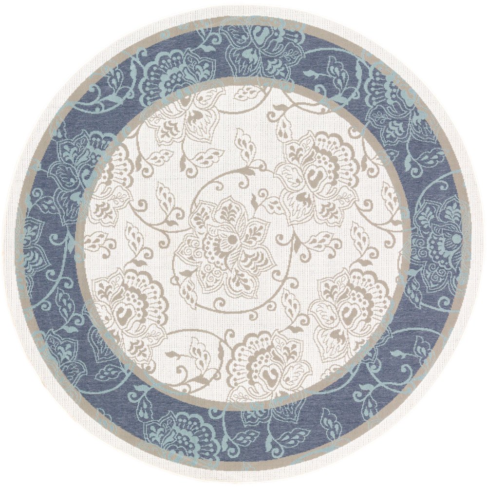 7.25' Traditional Style White and Blue Round Area Throw Rug Walmart